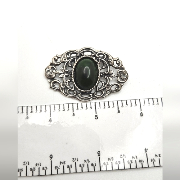 🟢3/$19🟢 Vintage Antique Made in TAIWAN Silver Jade Rhinestone Brooch - Picture 6 of 6